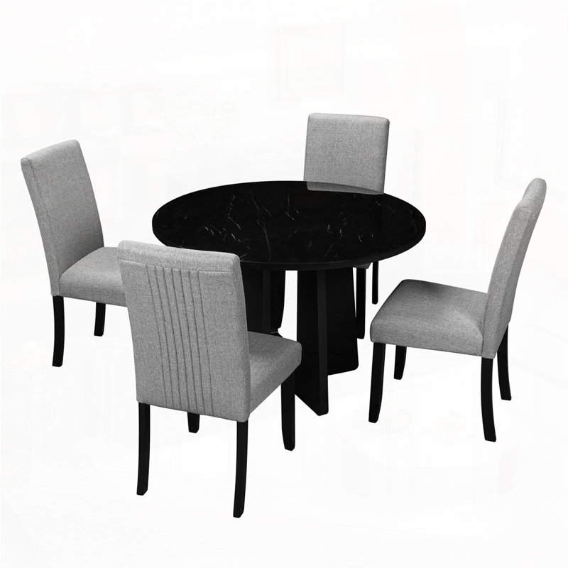 5-Piece Round Dining Table set, Grey+Black