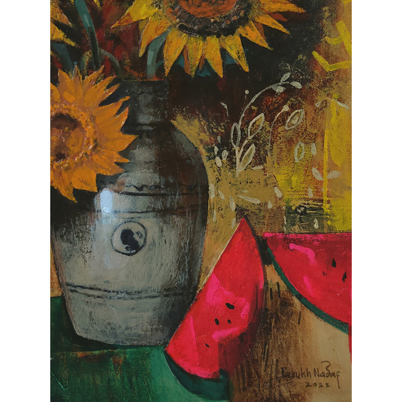 Magnifique vase à fleurs - Nature morte | Acrylique sur toile | Par Farukh S Nadaf