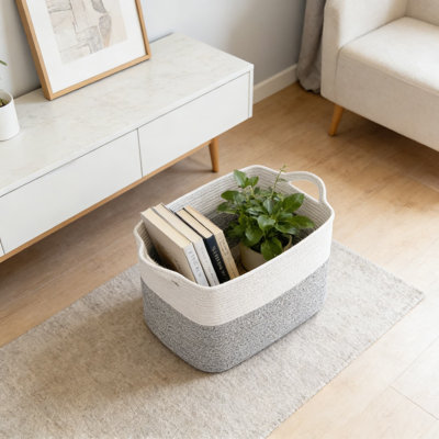 Woven Storage Basket With Handles, Multipurpose Jute Organizer For Shelves, Toys, Towels, And Home Decor, Foldable Design For Easy Storage