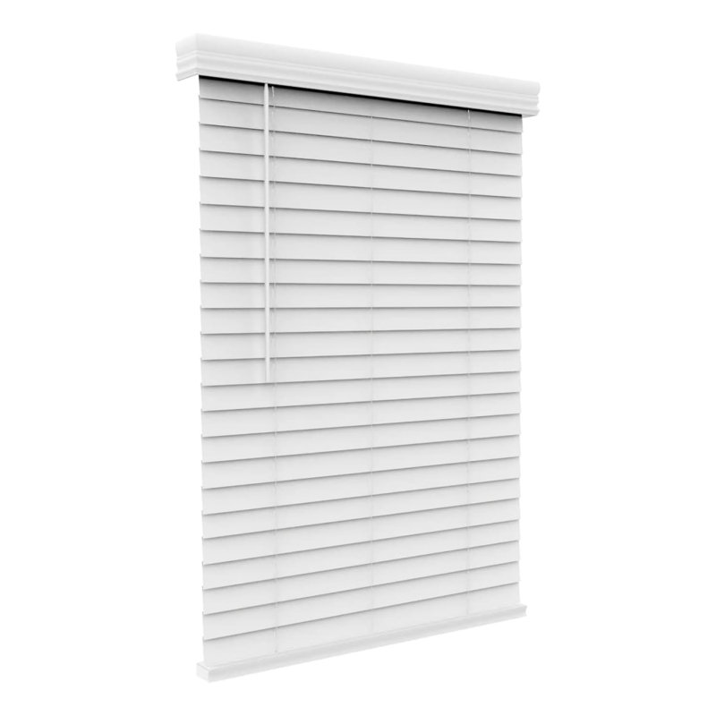 White Cordless Faux Wood Indoor Horizontal Blinds with Crown Valance