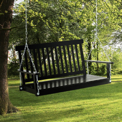 Hanging Porch Swing Chair Of , 2 Black Garden With 440Lbs Capacity, Slatted For Fresh Air Time Backyard Relaxing