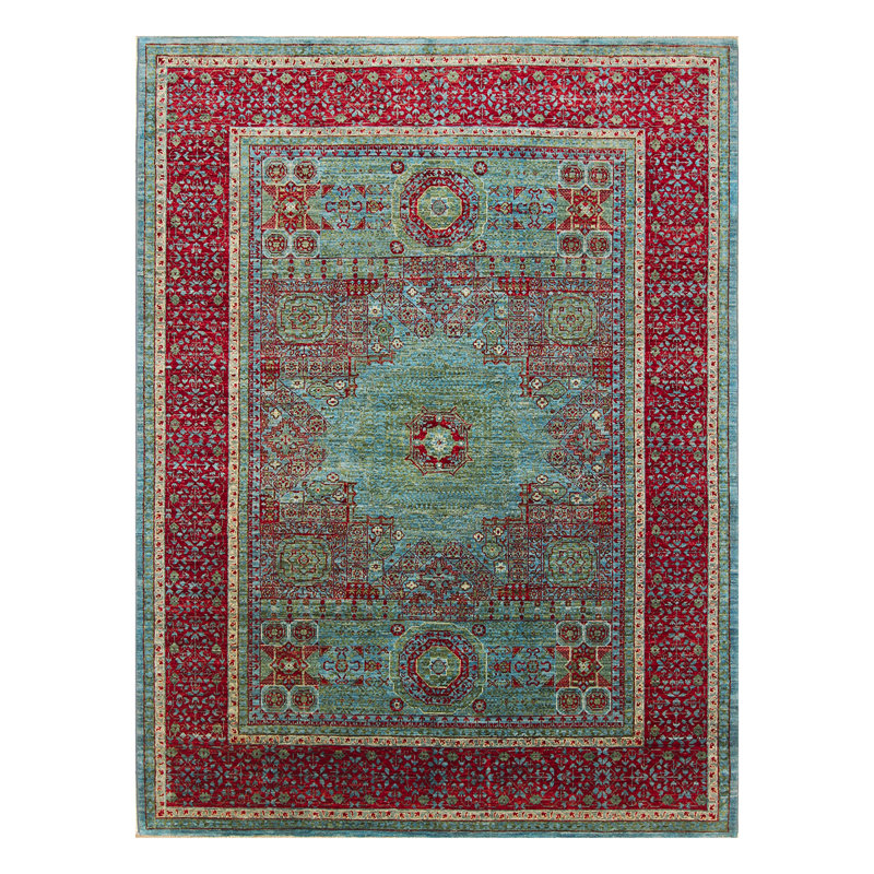 Tapis vert / rouge de haute qualité noué à la main
