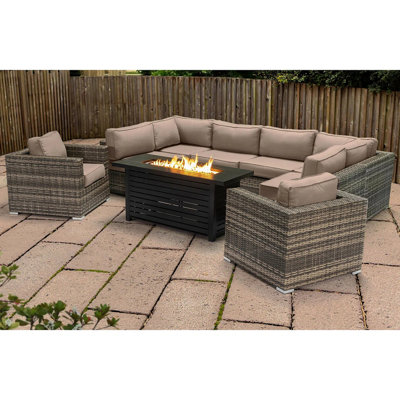 Ensemble modulaire d'extérieur 9 pièces avec table de foyer et coussins LSI