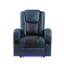 Fauteuil inclinable électrique en cuir bleu et noir avec Bluetooth, chargeur sans fil et porte-gobelet