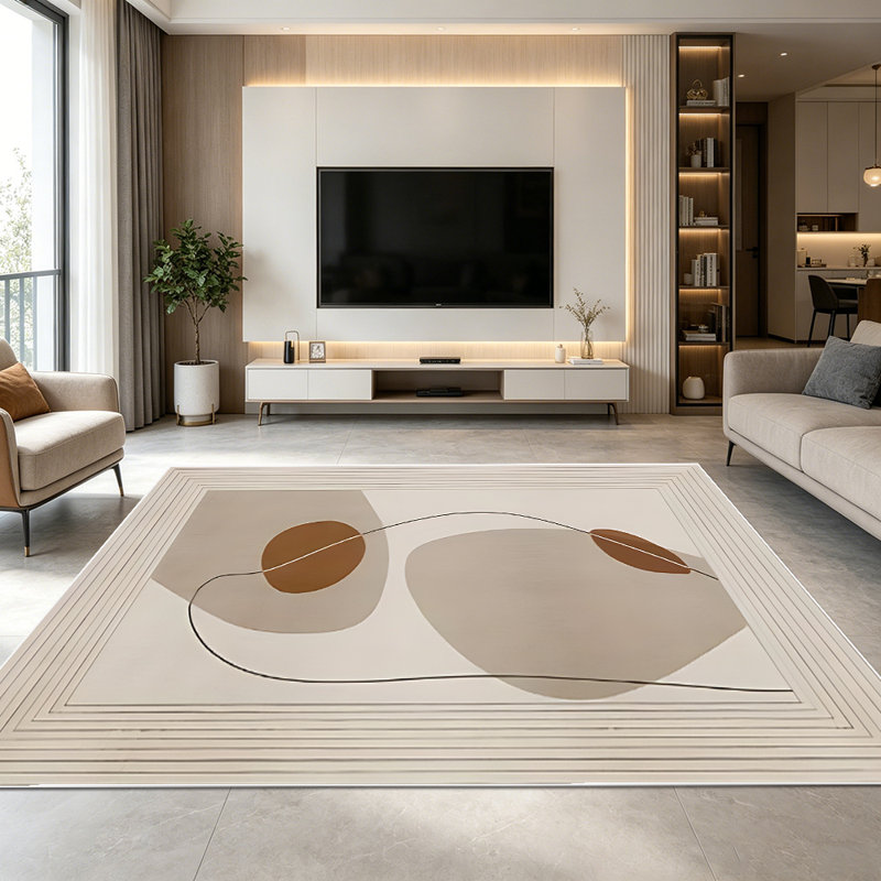 1PC Minimalist Neutral Geometric Abstract with Warm Burnt Sienna Accents area rugs for Living Room, Soft and Comfortable, Suitable for all seasons, easy-to-maintain, machine washable Indoor floor mat, Under Table Farmhouse suitable for dining room,