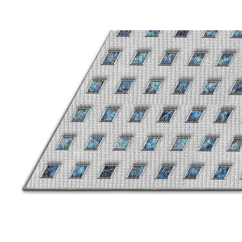 Tapis décoratif bleu/gris à motifs, Rectangle 3 pi x 5 pi