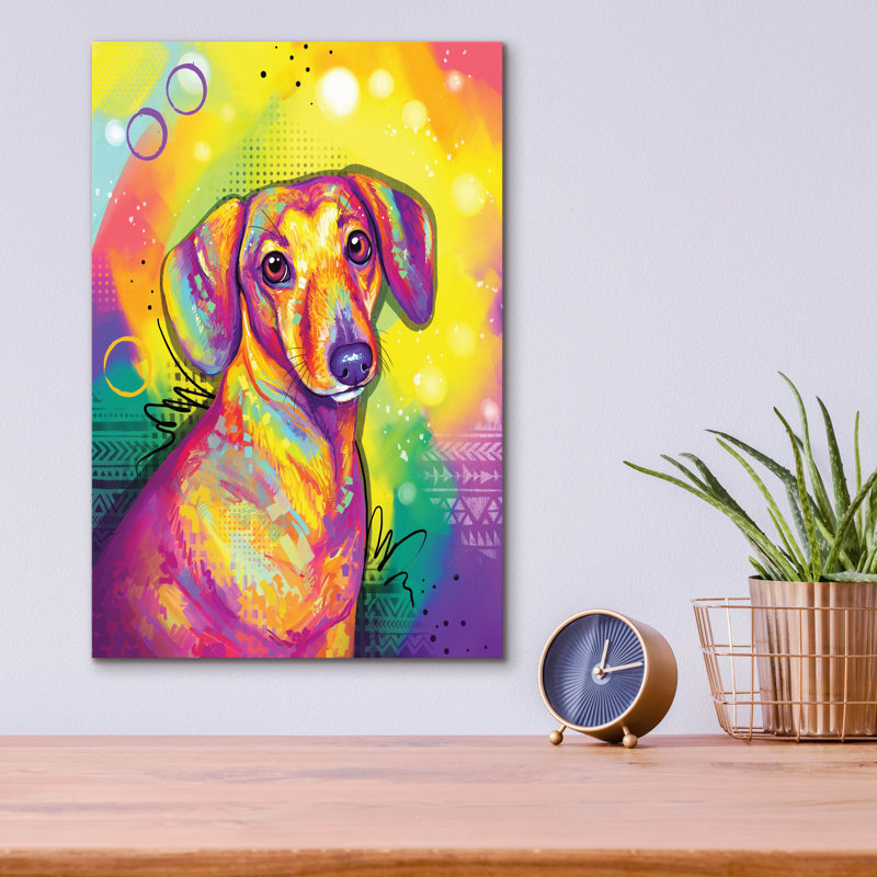 Art mural en verre épique «Pop Art Dachshund» par Furbaby Affiliates, H 16 po x l 12 po x P 0,13 po