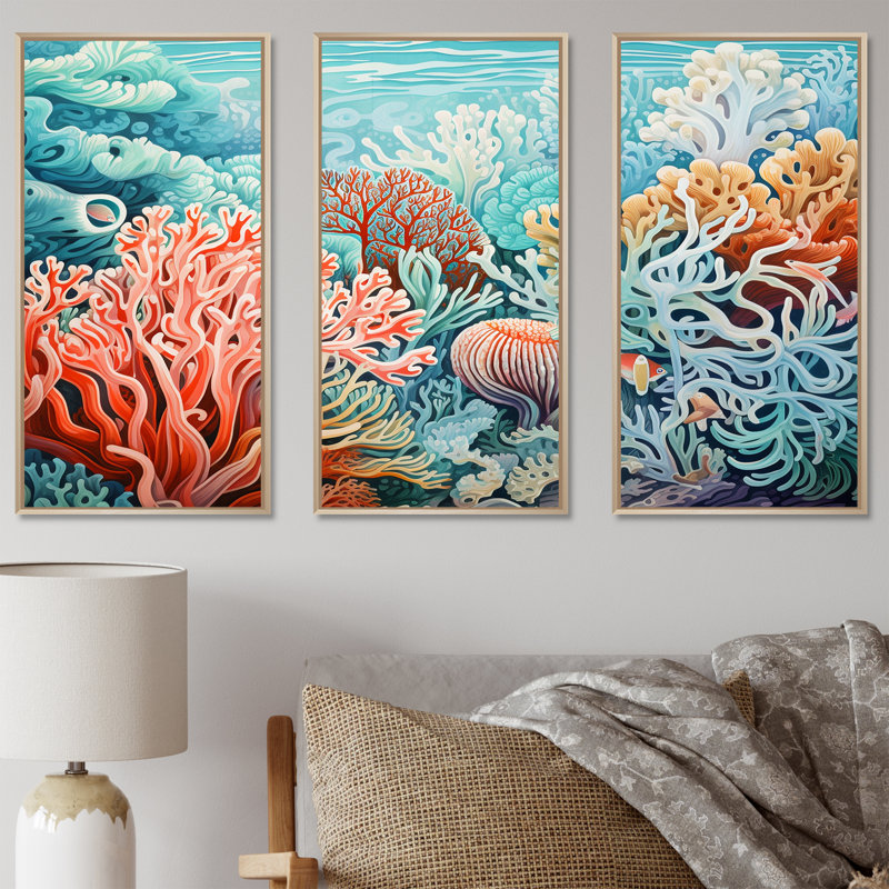 Ensemble de décorations murales corail sous-marin Gorgonacées, Cadre naturel flottant, H 40 po x l 60 po x P 1 po