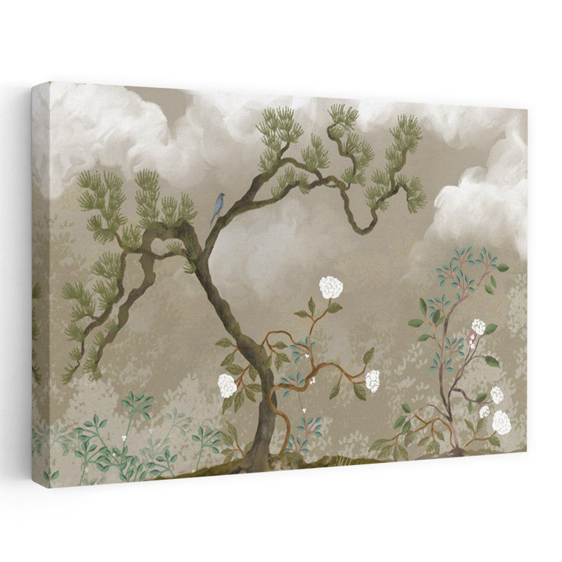 «Blue Bird In Botanical Garden Peaceful Serene Tranquil Pin Tree Landscape Nature Art mural», 24" H x 36" W