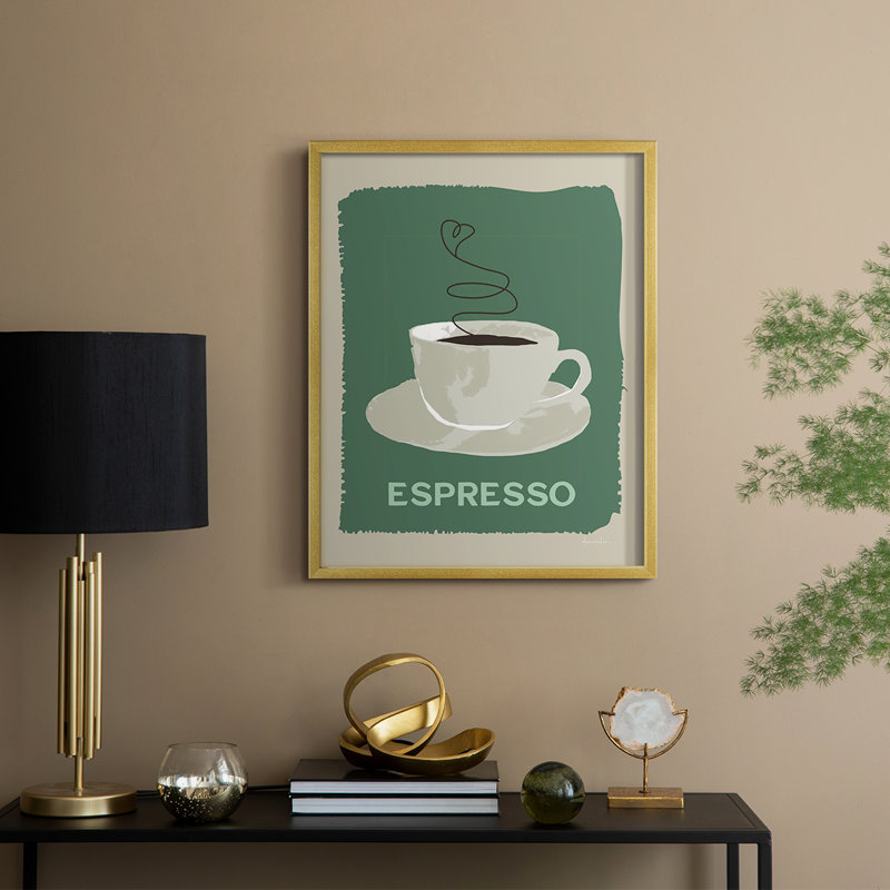 «Modern Coffee IV», reproduction encadrée - bois massif, 21" H x 17" W, Doré