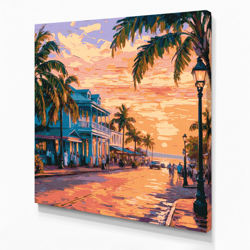 Art mural sur toile, villes, Key West FL, orange, H 12 po x l 12 po