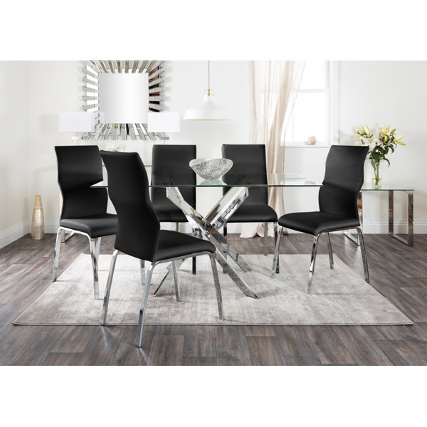 East Urban Home Lenworth Glass and Chrome Metal Modern Dining Table Set ...