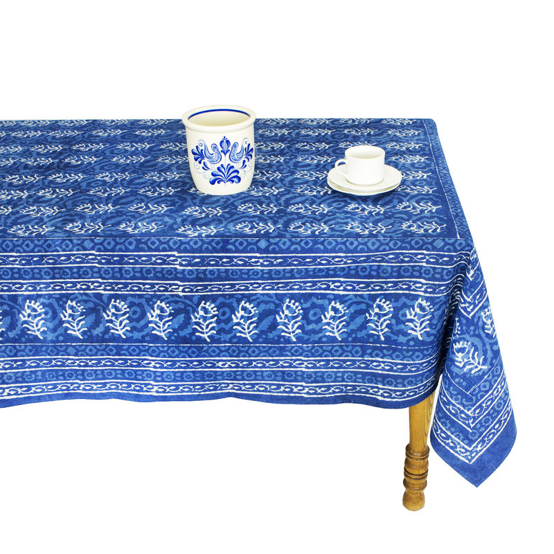 Indigo Dabu Tablecloth, 90" W x 60" L