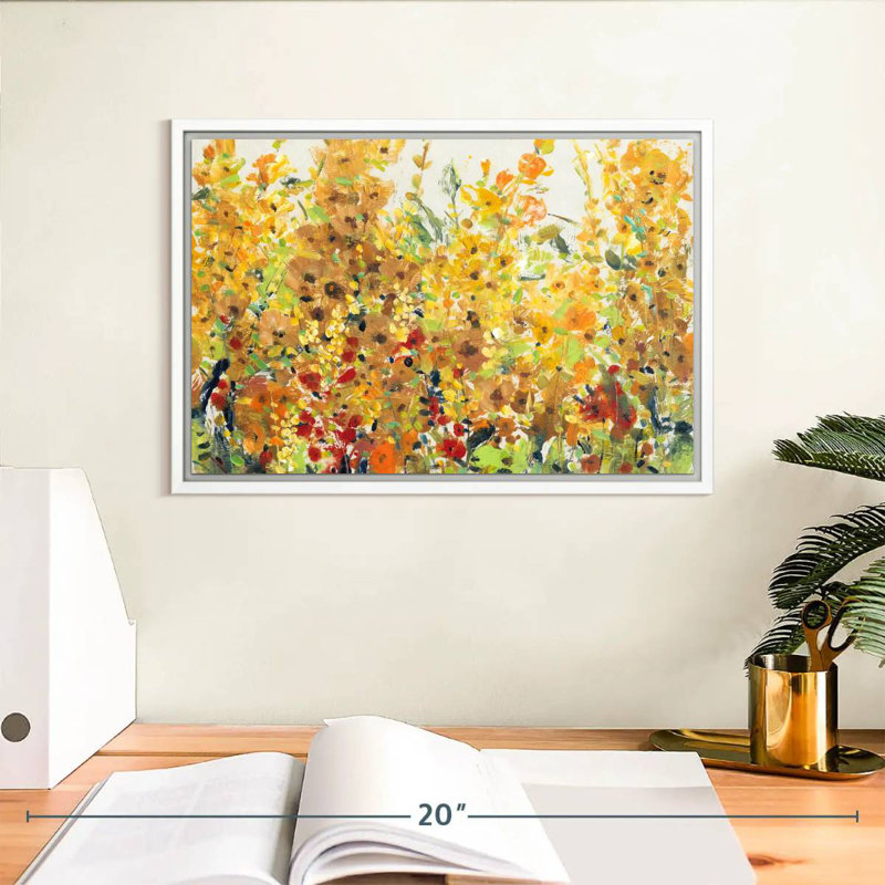 Golden Summer Garden I, Cadre flottant blanc, 13 po x 9 po