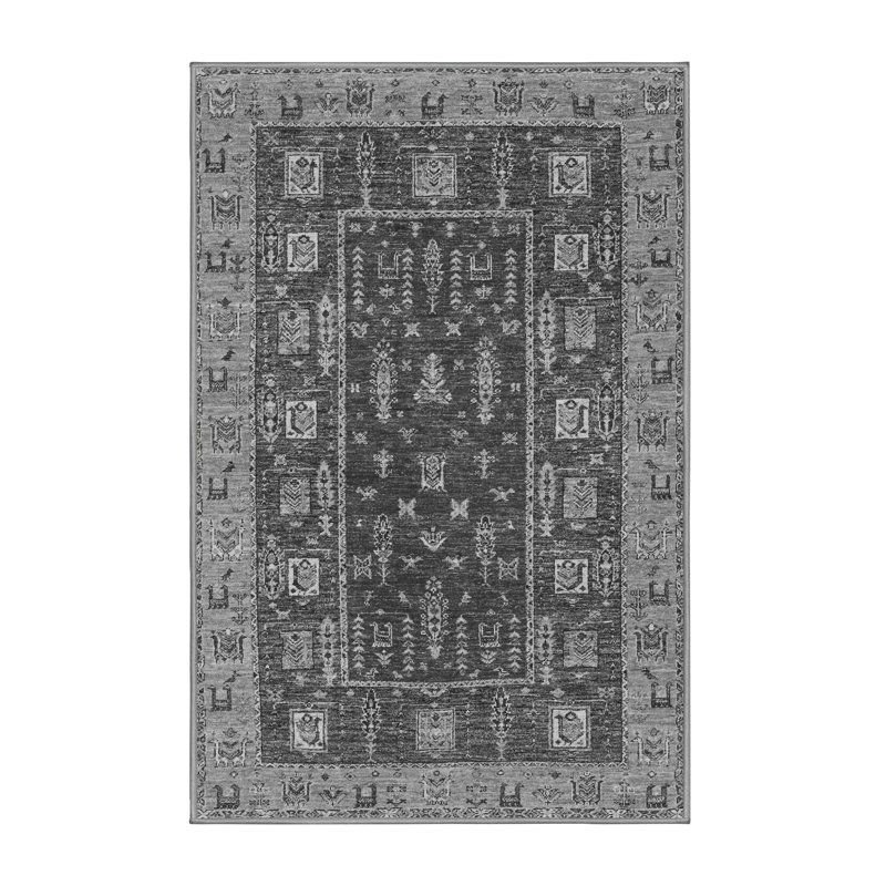 Tapis oriental oriental fabriqué à la machine en gris, Rectangle 7 pi x 9 pi