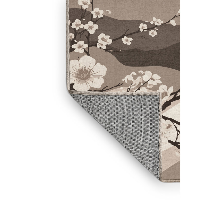 Tapis beige cerise lavable à la machine Orkan Mount Fuji Cherry Blossoms, 5x8