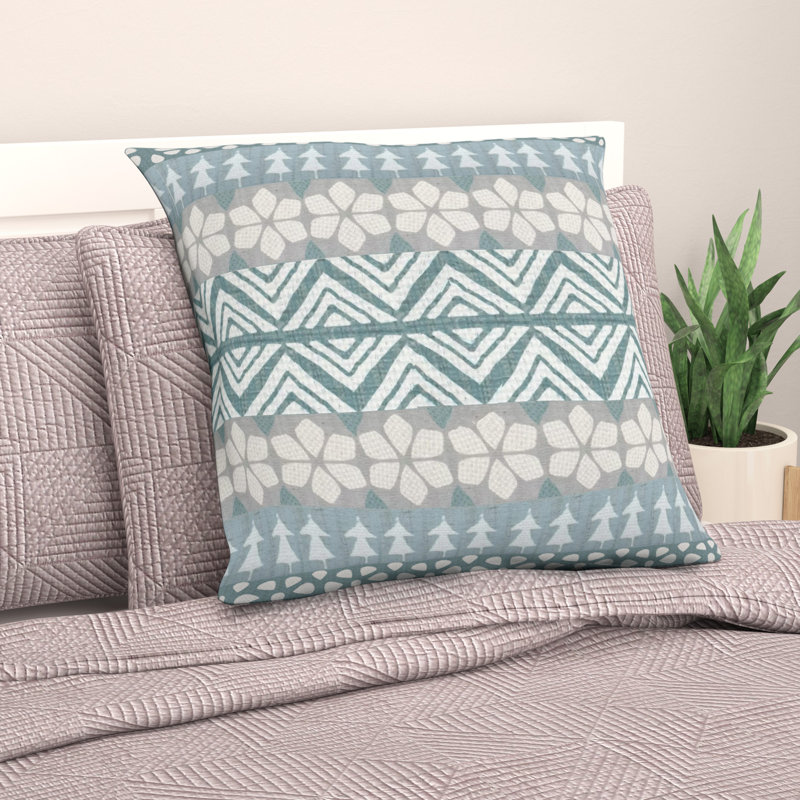 Housse de coussin carrée d’extérieur fairisle, Bleu sarcelle, 26 po x 26 po