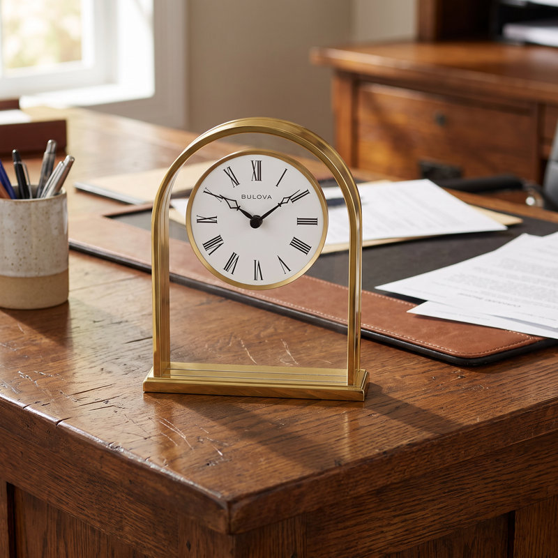 Bulova Reminisce Brass-Finished Arch Tabletop Clock, B1735
