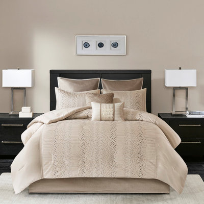 8 Piece Comforter Queen - Faux Silk, , Embroidered 8 Filling,