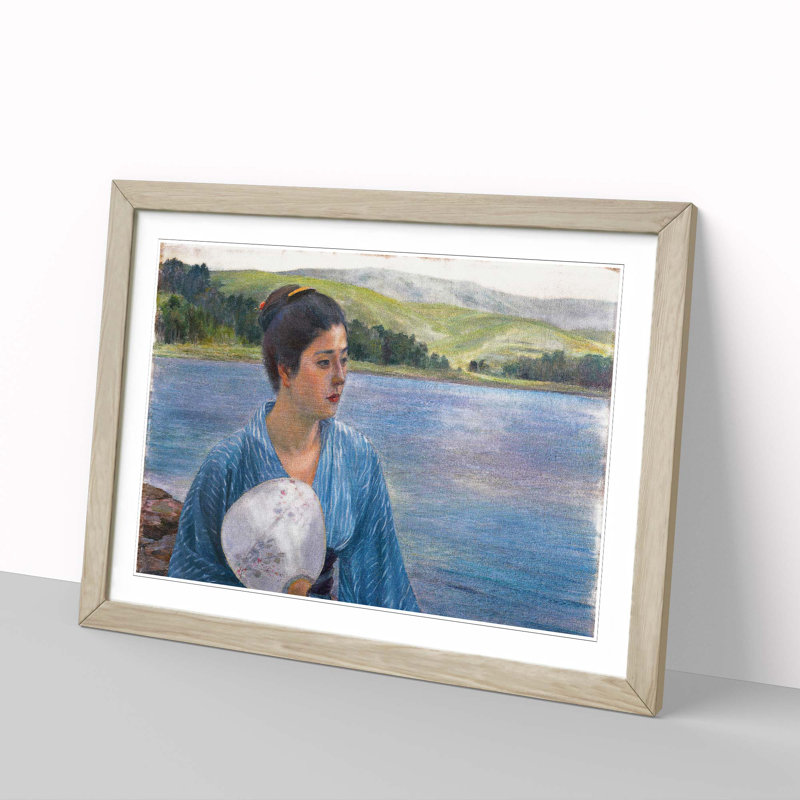 Lady with a Fan by Kuroda Seiki - Picture Frame Painting Print, Oak Framed, 48cm H x 65cm W x 2cm D