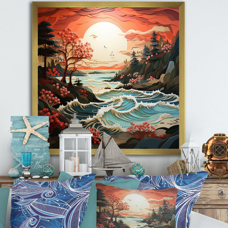 " Coastal Wilderness Papercut I ", Gold Picture Framed, 36" H x 36" W x 1.5" D