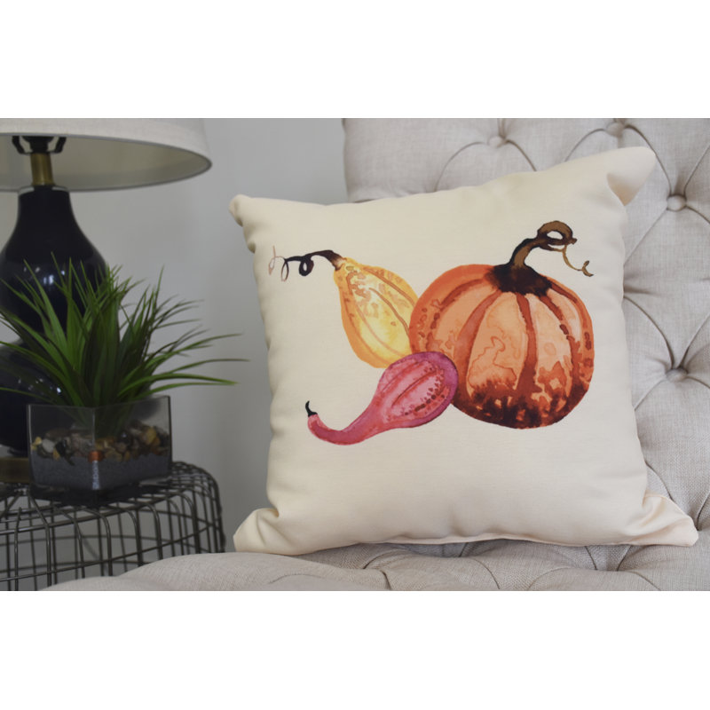 Housse et insert de coussin carré en forme d’automne gourd Bigner, 20 po x 20 po, Jaune clair