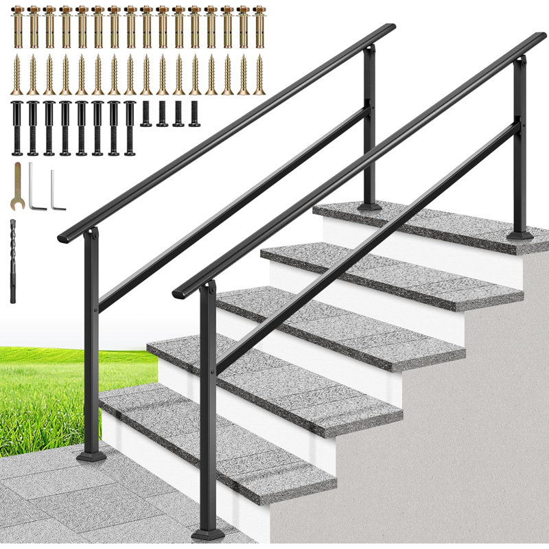 6 Step Black Oval Exterior Hand Railing (2-pack), 36.2" H x 3.2" W x 81.1" D