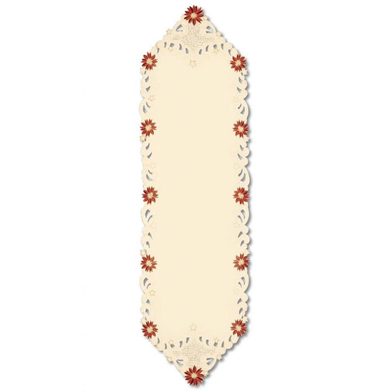 15" x 52" Beige with Embroidered Orange Flowers Table Runner