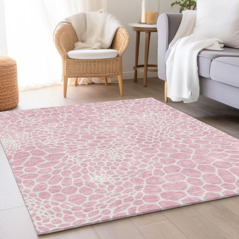 Premium Machine Washable Prisco Pink Rug, Rectangle 8' x 10'