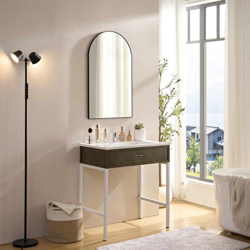 Miroir mural arqué noir 40 x 30 pouces pour la chambre à coucher - Verre flotté haute définition, installation simple encadrée en aluminium 40 * 30, image claire, cadre rouille, aspect luxueux