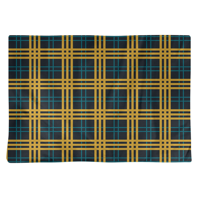 Cotton Plaid Rectangle Placemat, Black/Teal/Gold