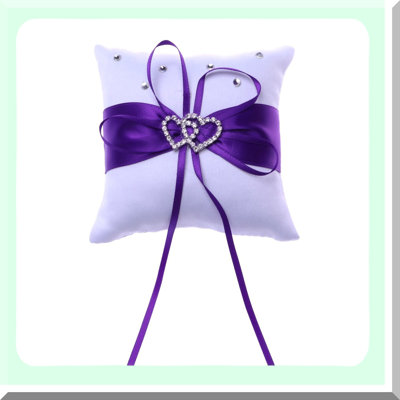 Purple Wedding Ring Pillow with Double Heart Design