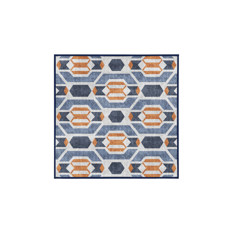 Tapis bleu / orange / gris à motif géométrique tissé à la main Yiting, Carré 8 pi
