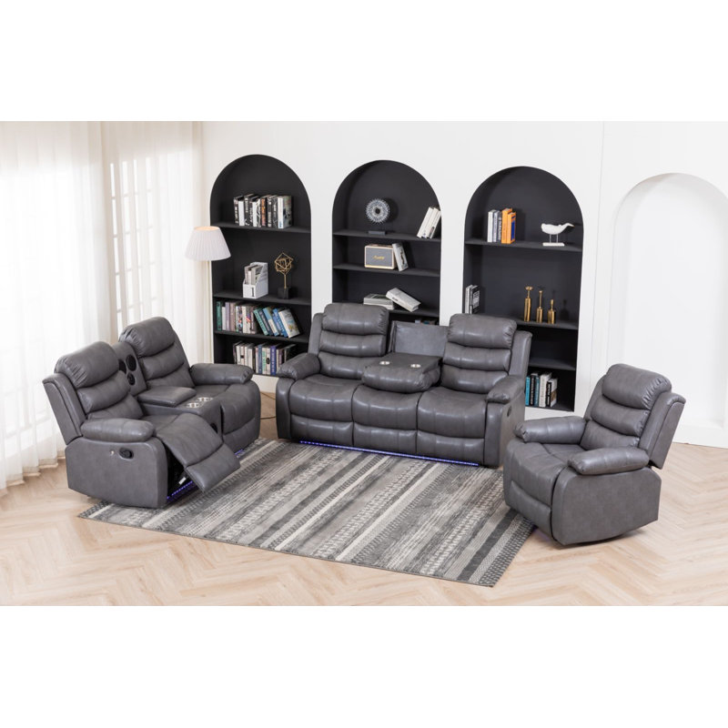 Adele 34.2" Wide Breathable Leather  Manual Recliner Chair, Gray