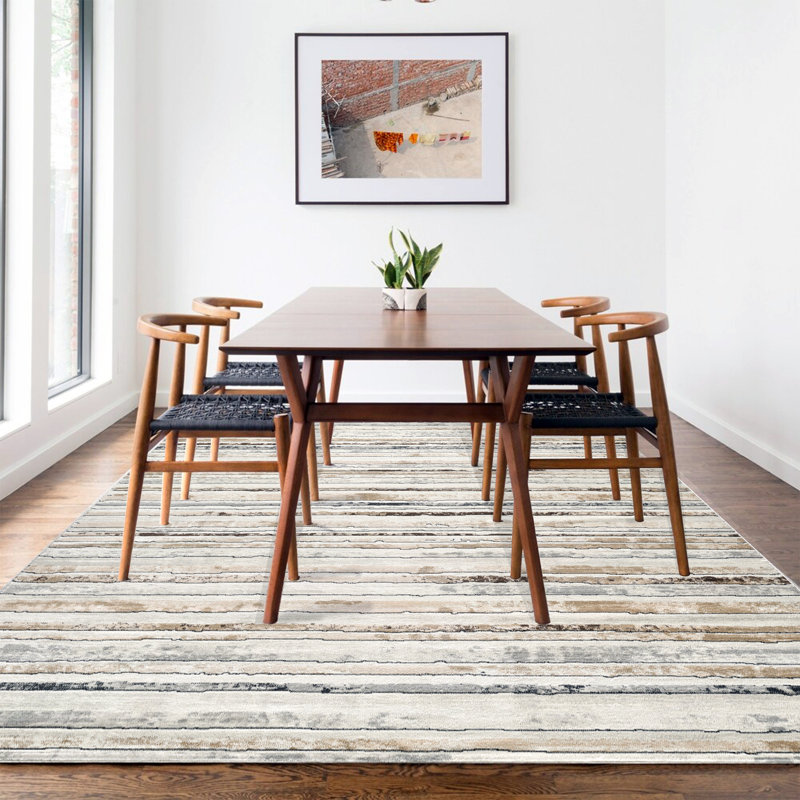 Modern Minimalist Striped Area Rug in Brown/Cream/Gray for Living Room, Hallway, Entryway Rugs, Rectangle 7'10" x 10'