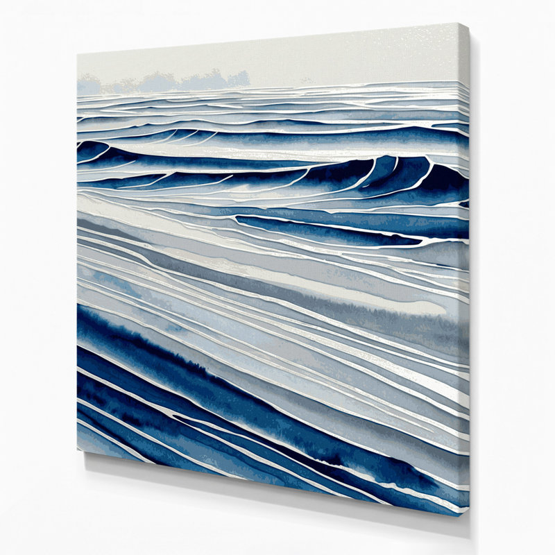 Art mural sur toile horizontal gris saphir rayé bleu clair, H 32 po x l 32 po