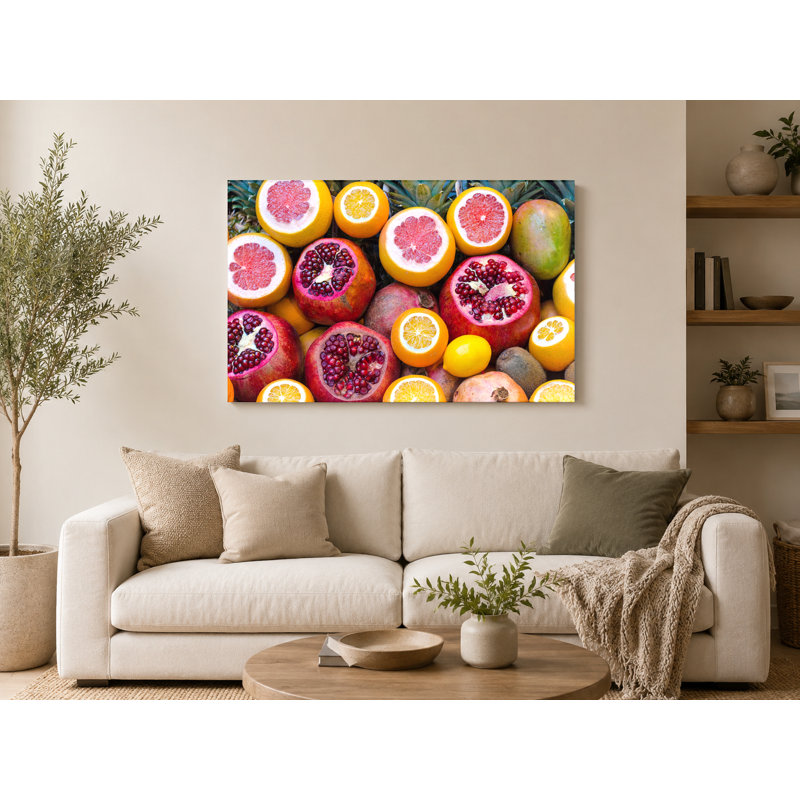 Art tropical sur toile, "Tropical Fruit Abundance", 14" W x 11" H