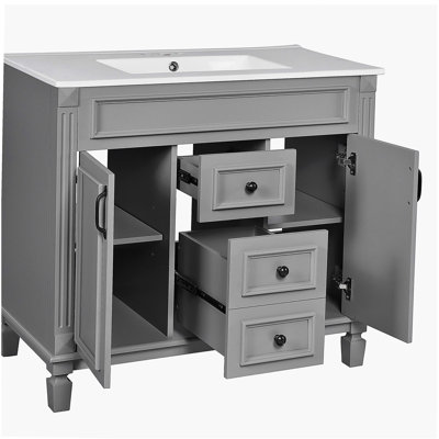 36'' Bathroom Vanity with Top Sink, Modern Bathroom Storage Cabinet with 2 Soft Closing Doors, Single Sink Bathroom Vanity