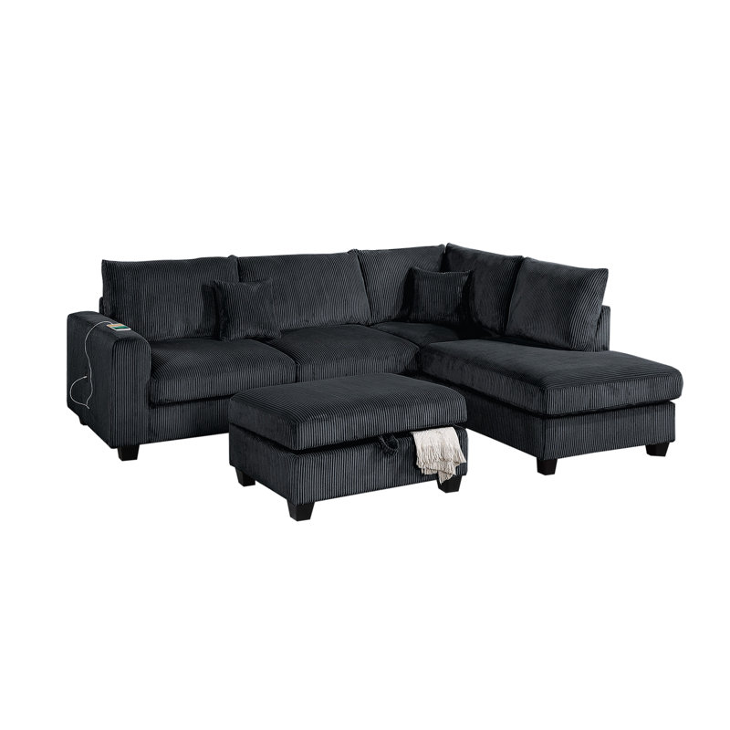 Ensemble modulaire 3 pièces Bohatice, Velours côtelé noir