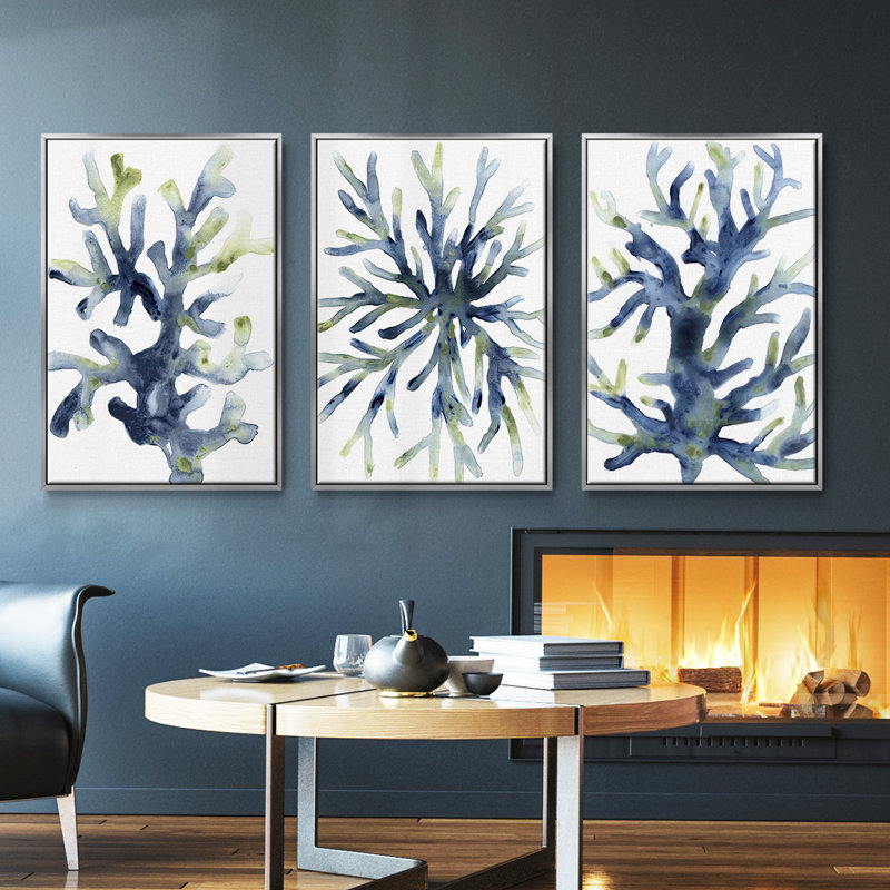 Marine Botanicals I, ensemble de 3 toiles encadrées, H 40 po x l 78 po, Argent