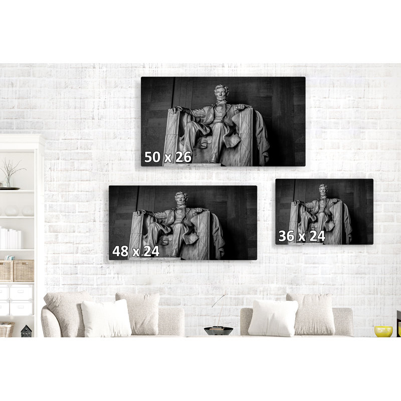 Abraham Lincoln - Repose, statue, monument, assis, noir et blanc, H 26 po x l 50 po x P 1,5 po