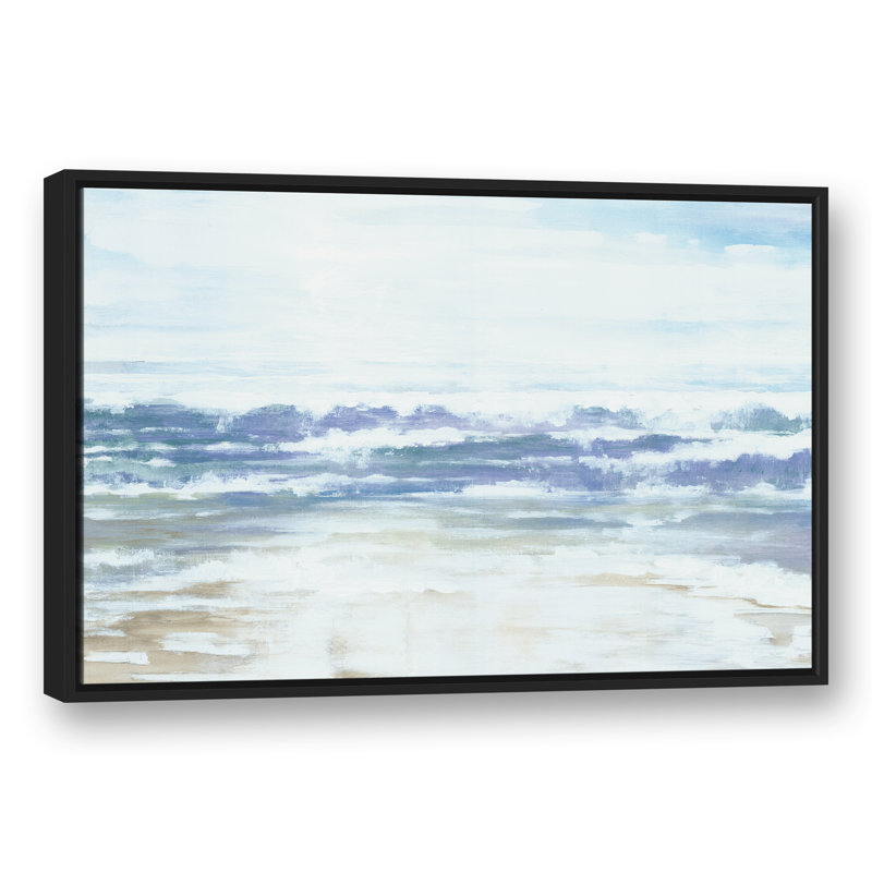 « blue beach vagues », reproduction de peinture à l’acrylique sur toile, H 13,75 po x l 19,75 po, Cadre noir