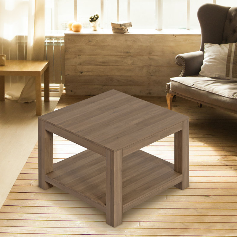 Ewalt Solid Wood Four Leg Coffee Table with Storage, Light Brown