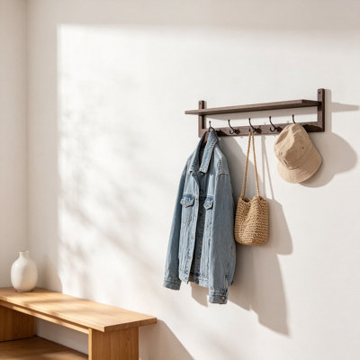 Tablette murale avec crochets, étagère de porte d'entrée avec crochets doubles pour manteau, clés, chapeaux, sacs, rangement en bois rustique pour salle de bain, chambre à coucher, couloir, salon, décor de maison de campagne