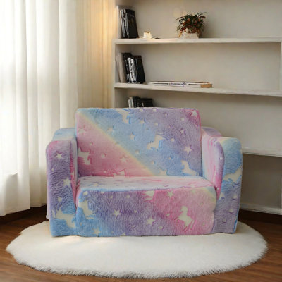 Modern Sofacompression Modular Kids Sofa, Perfect Sleeper Extra Convertible Sofa To Lounger, Comfy 2-In-1 Flip Open Couch Sleeper  Kids Pink Small Sofa