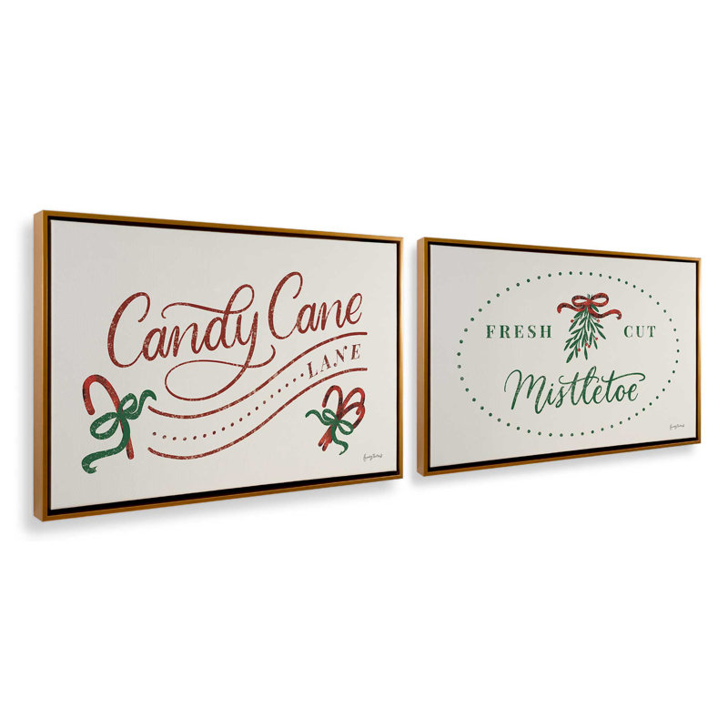 Candy Cane Lane, ensemble de 2 impressions sur toile, Or poli, Impression encadrée sans passe-partout, H 33 po x l 98 po