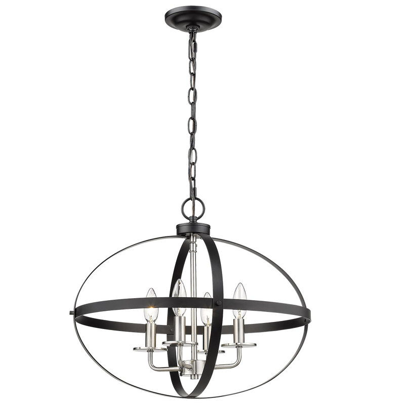  Lustre globe 4 lumières façon bougie, Noir mat / nickel brossé