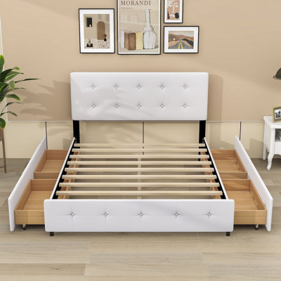 Queen Size Linen Upholstered Platform Bed with Headboard and 4 Drawers -  Red Barrel StudioÂ®, CC4199A673E94993989EF84DA897606A