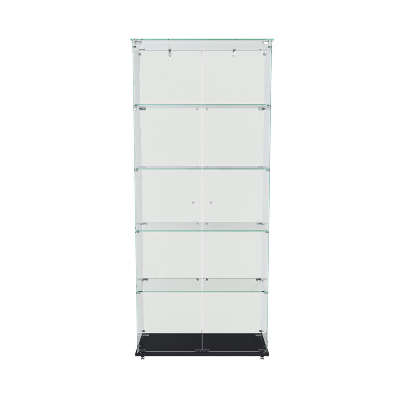 Vitrine à 5 niveaux en verre avec 5 modes DEL dynamiques, portes doubles et tablettes fixes pour un accès facile, vitrine au sol pour le bureau à domicile ou la présentation de magasin