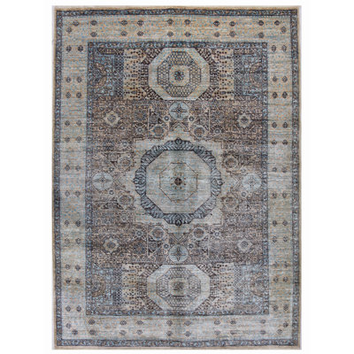 Hand Knotted Wool Area Rug in Beige